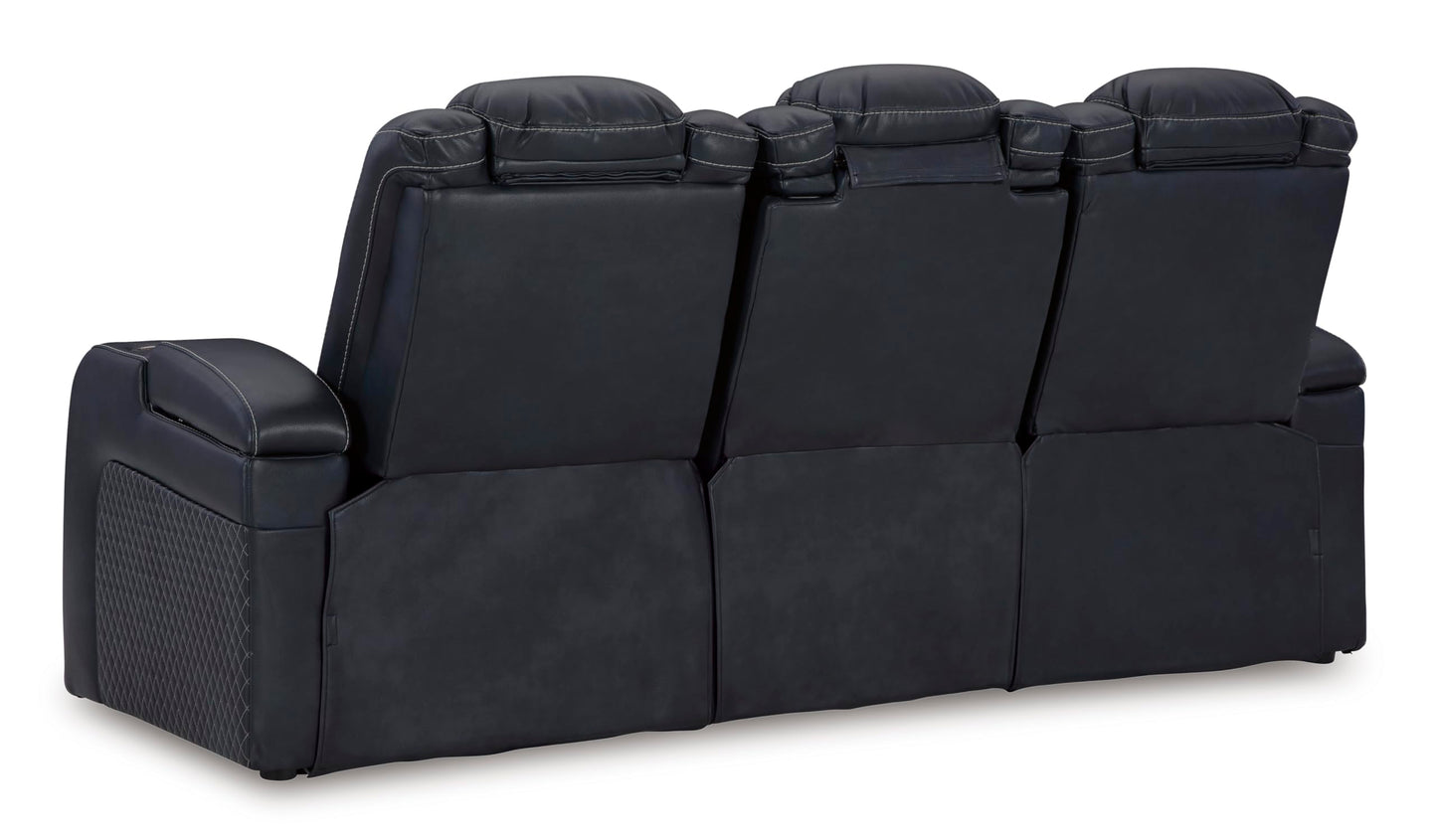 Signature Design by Ashley Fyne-Dyme Contemporary Power Reclining Sofa with USB Charging Ports and Adjustable Headrest, Blue