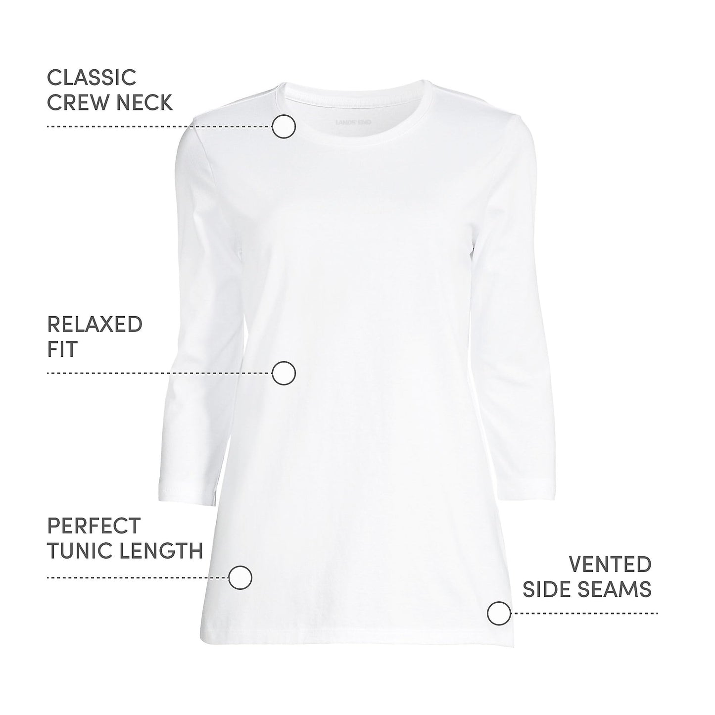 Lands' End Womens 3Q Cotton Supima Crew Neck Tunic White Tall Large