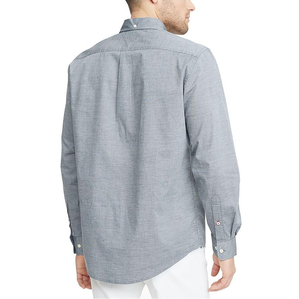 Tommy Hilfiger Men's Big and Tall Long Sleeve Button Down Shirt in Classic Fit Sky Captain