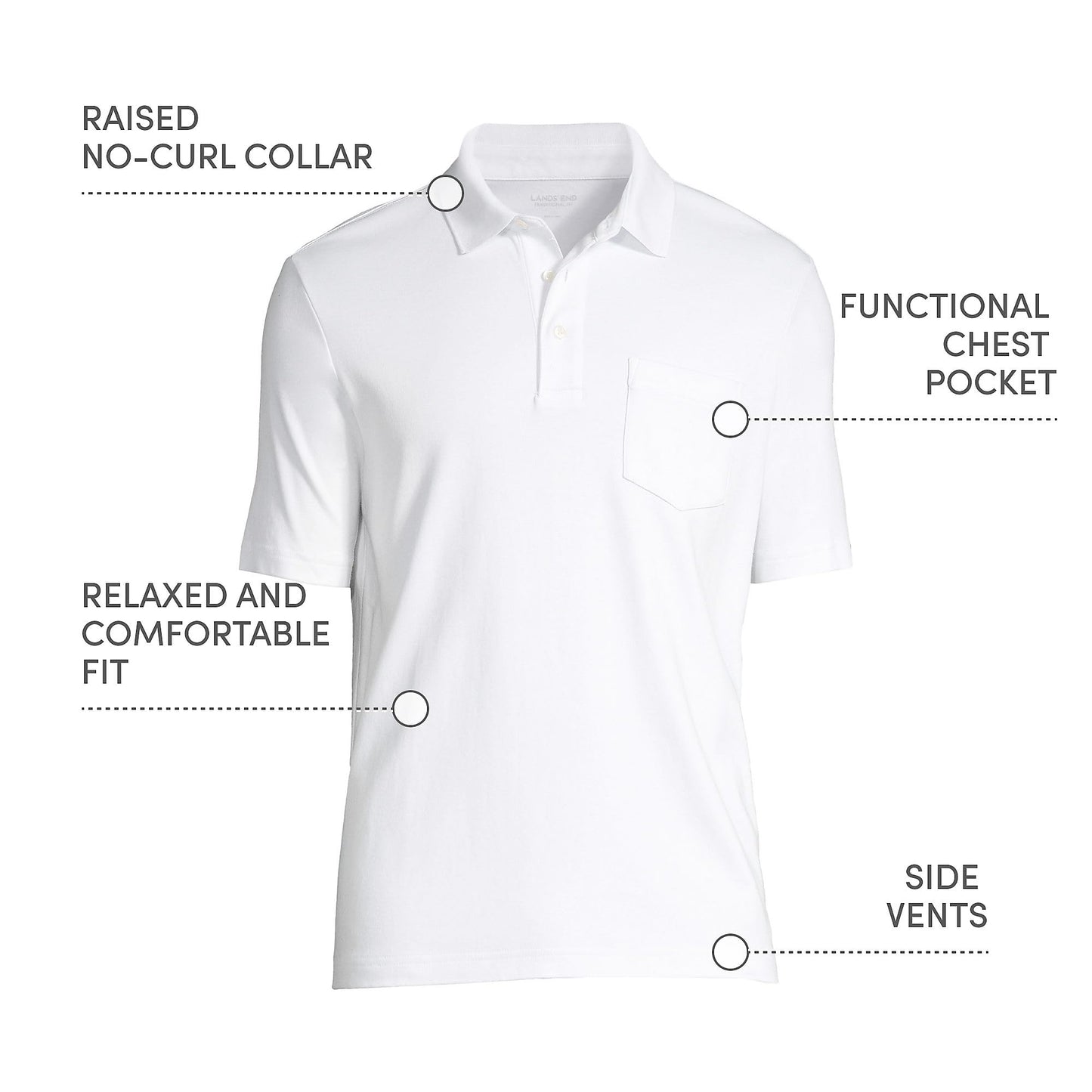 Lands' End Mens Short Sleeve Pocket Supima Polo White Tall XX-Large