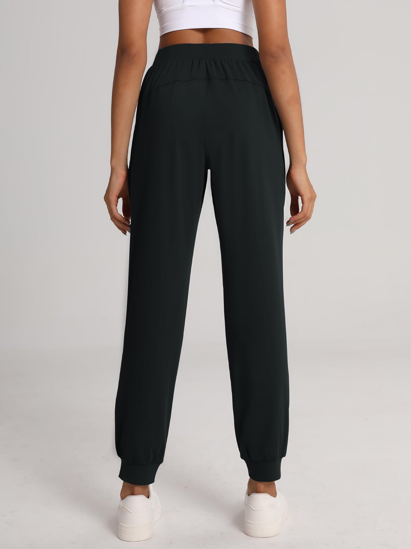 Tallemon Women's 37" Tall Inseam Joggers Running Sweatpants Pockets Tapered Athletic Workout Lounge Pants Black, L