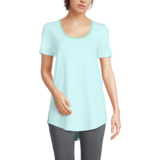 Lands' End Women's Tall Women's Short Sleeve Power Performance Scoop Neck Curved Hem Tunic Tee X-Large Julep Pinstripe