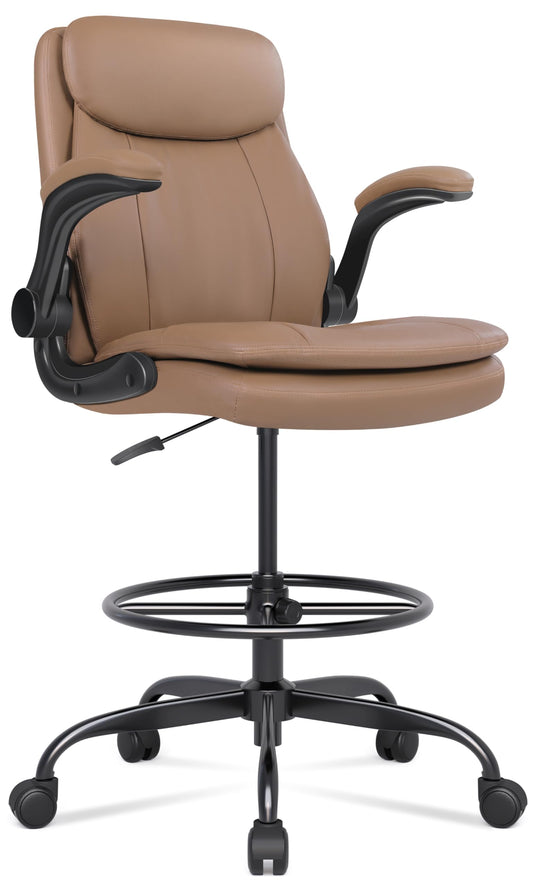 Misolant Leather Drafting Chair, Tall Office Chair for Standing Desk, High Executive Office Chair with Adjustable Height and Flip-up Armrest for Counter Height Desk