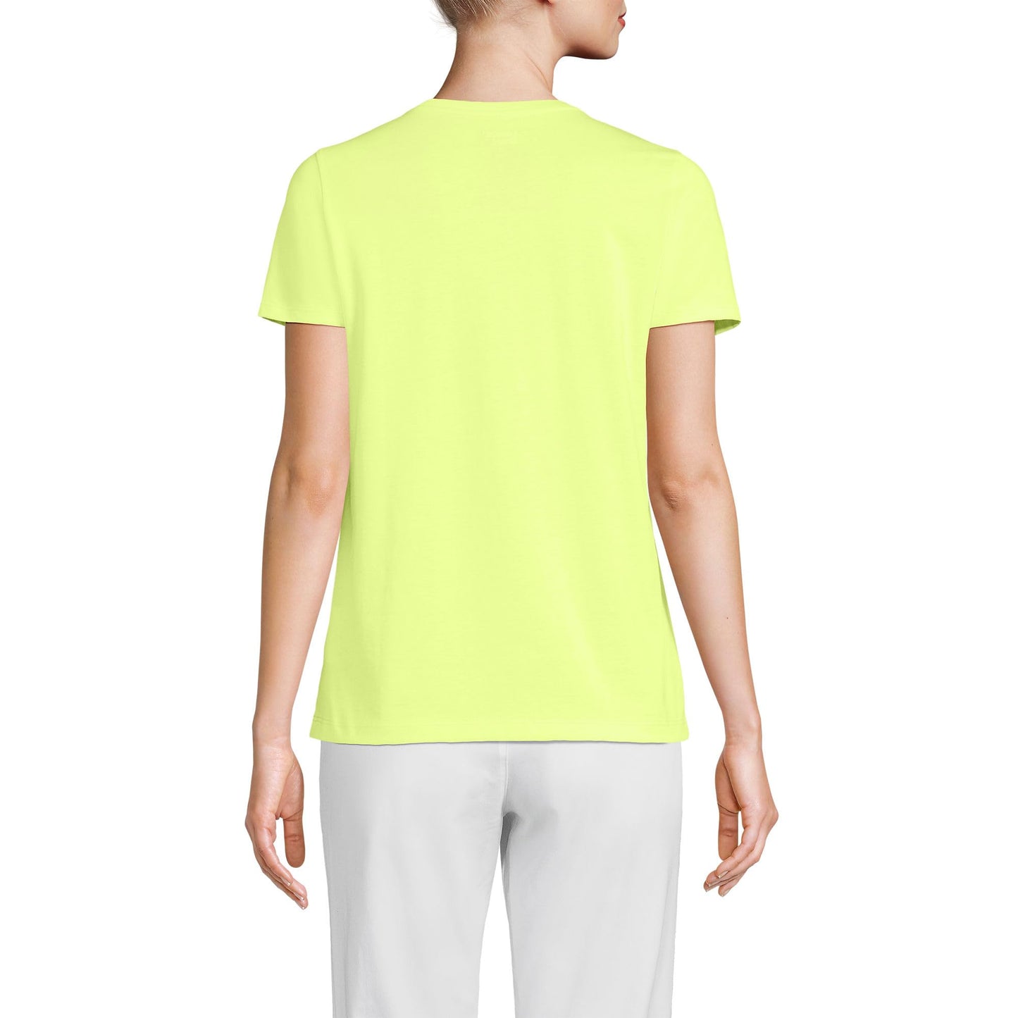 Lands' End Womens SS Relaxed Supima V Neck T Shirt Soft Limoncello Yellow Tall X-Large