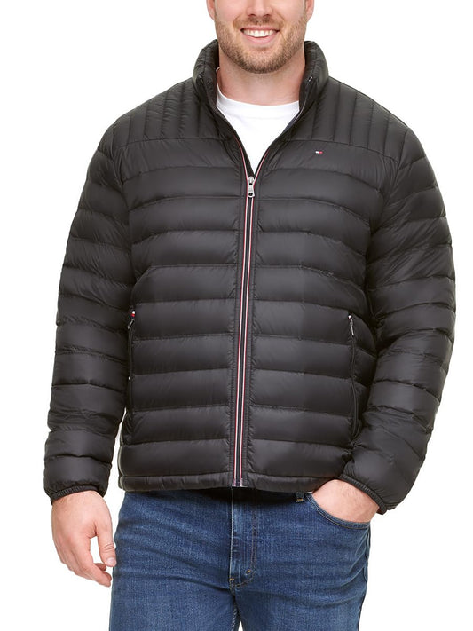 Tommy Hilfiger Men's Ultra Loft Lightweight Packable Puffer Jacket (Standard and Big & Tall), Black w/Patch, 2X-Tall