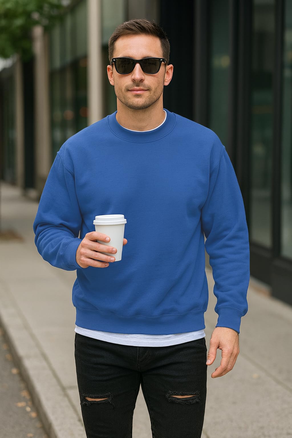 JustBlanks Fleece Sweatshirt for Men Tall Men’s Sweatshirt Crewneck Sweatshirt Relaxed-Fit Pullover Sweatshirt - Royal - 3XLT