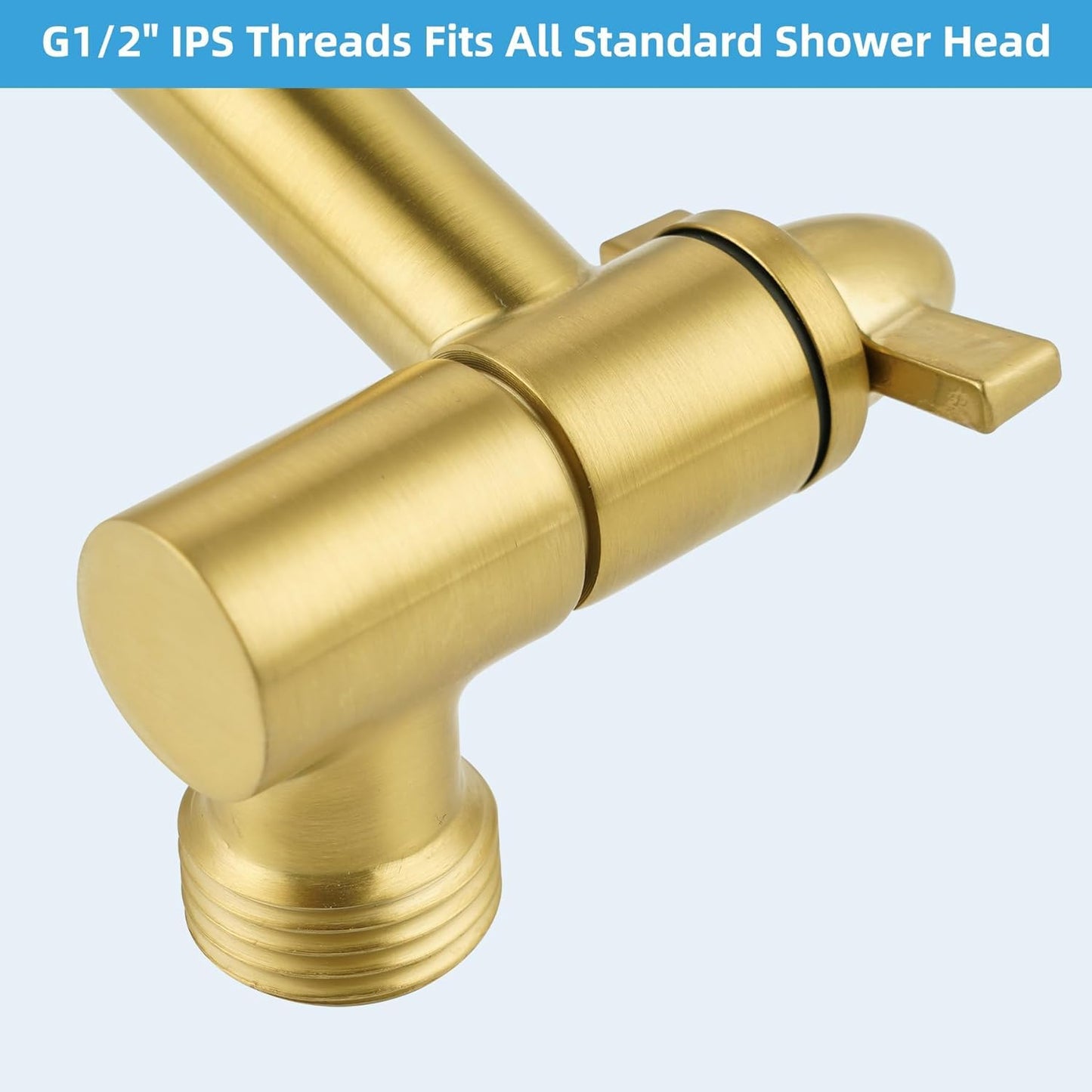 Hibbent Shower Head Extension Arm,16" Solid Brass Adjustable Extender with Lock Joint, Standard 1/2", Rise or Lower Rainfall and Fixed Shower Head, Height/Angle Adjustable Extension Arm, Brushed Brass