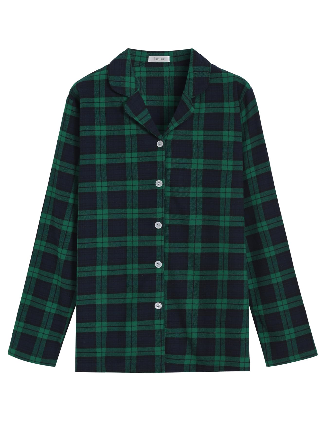 Latuza Women's Tall Flannel Pajama Set Extra Long Button Up Top Pants Pj Set 2X Navy Green