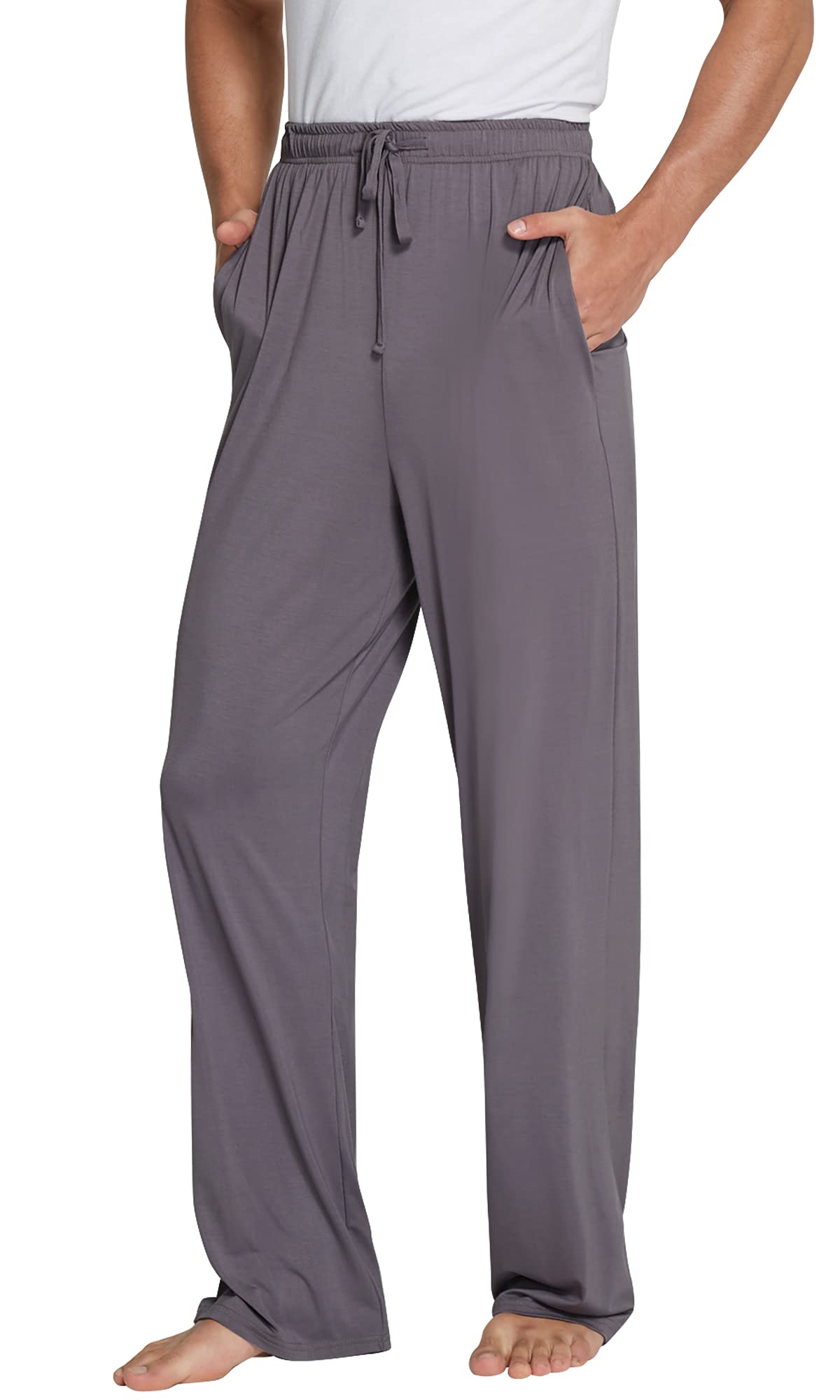 WiWi Bamboo Viscose Pajama Pants for Men Tall Sleep Bottoms Big Warm Long Pj Lightweight Lounge Sweatpants S-XXL, Purplish Grey, Medium