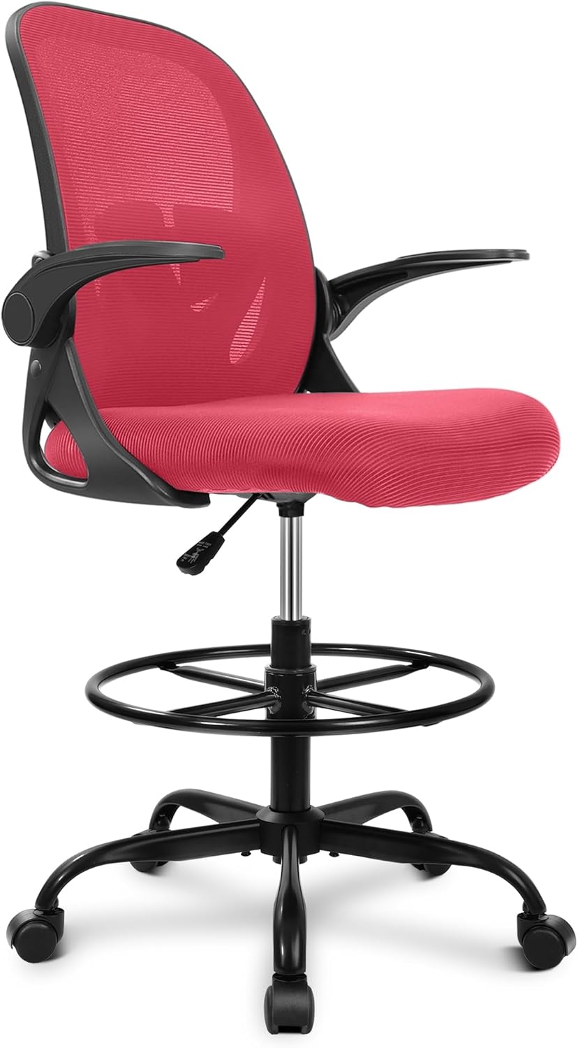 Tall Office Chair with Flip-up Armrests (20" - 28" seat height) - Ergonomic Computer Chair with Lumbar Support
