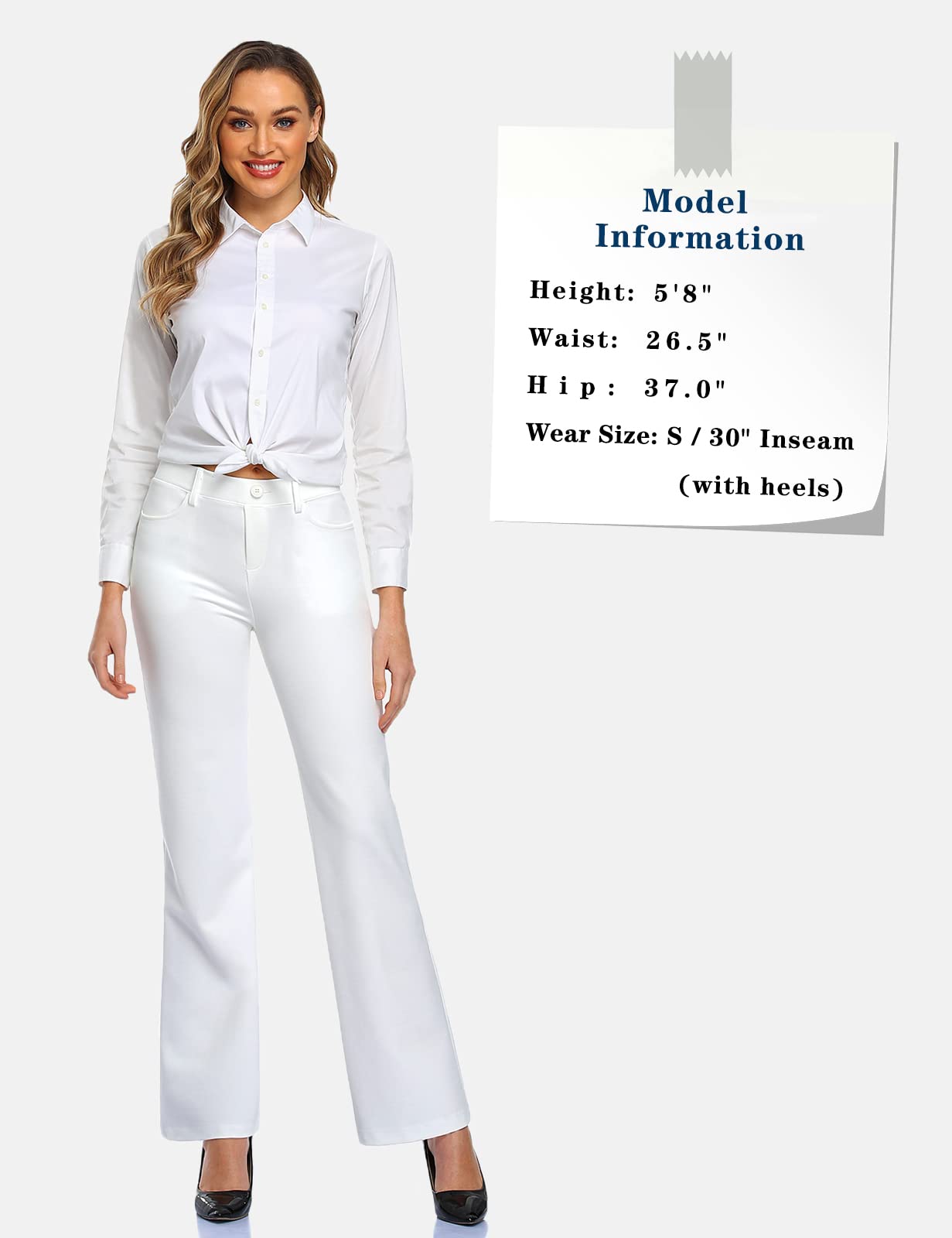 Tapata Women's 28''/30''/32''/34'' Stretchy Bootcut Dress Pants with Pockets Tall, Petite, Regular for Office Work Business 34", White, XXL