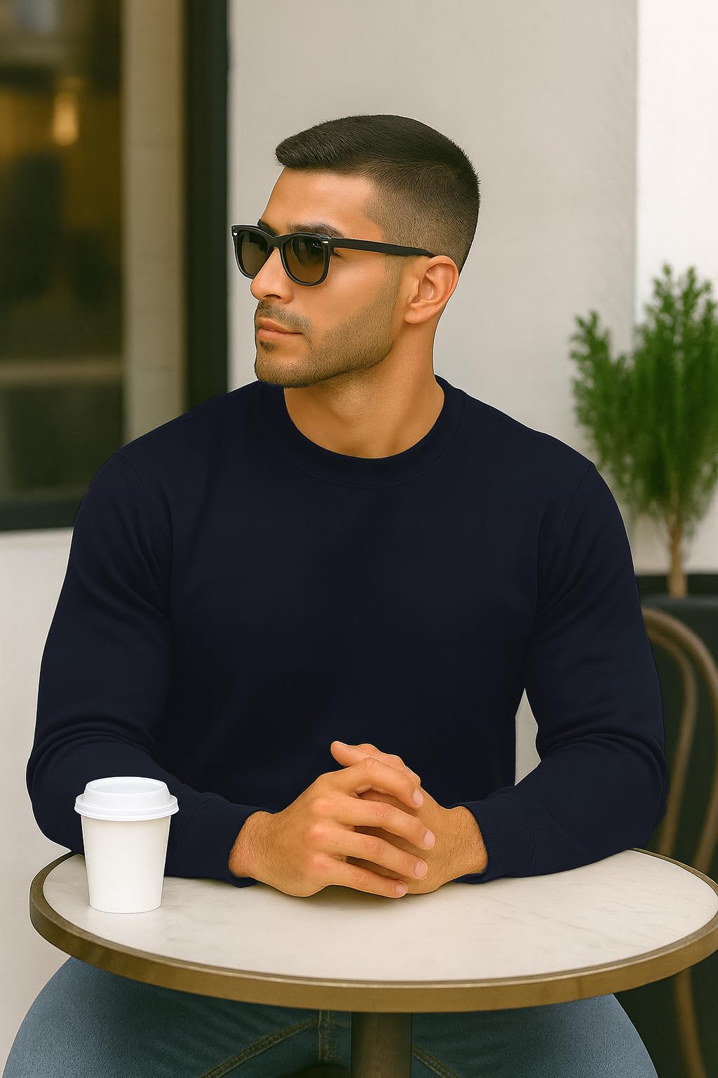 JustBlanks Fleece Sweatshirt for Men Tall Men’s Sweatshirt Crewneck Sweatshirt Relaxed-Fit Pullover Sweatshirt - Navy - 3XLT