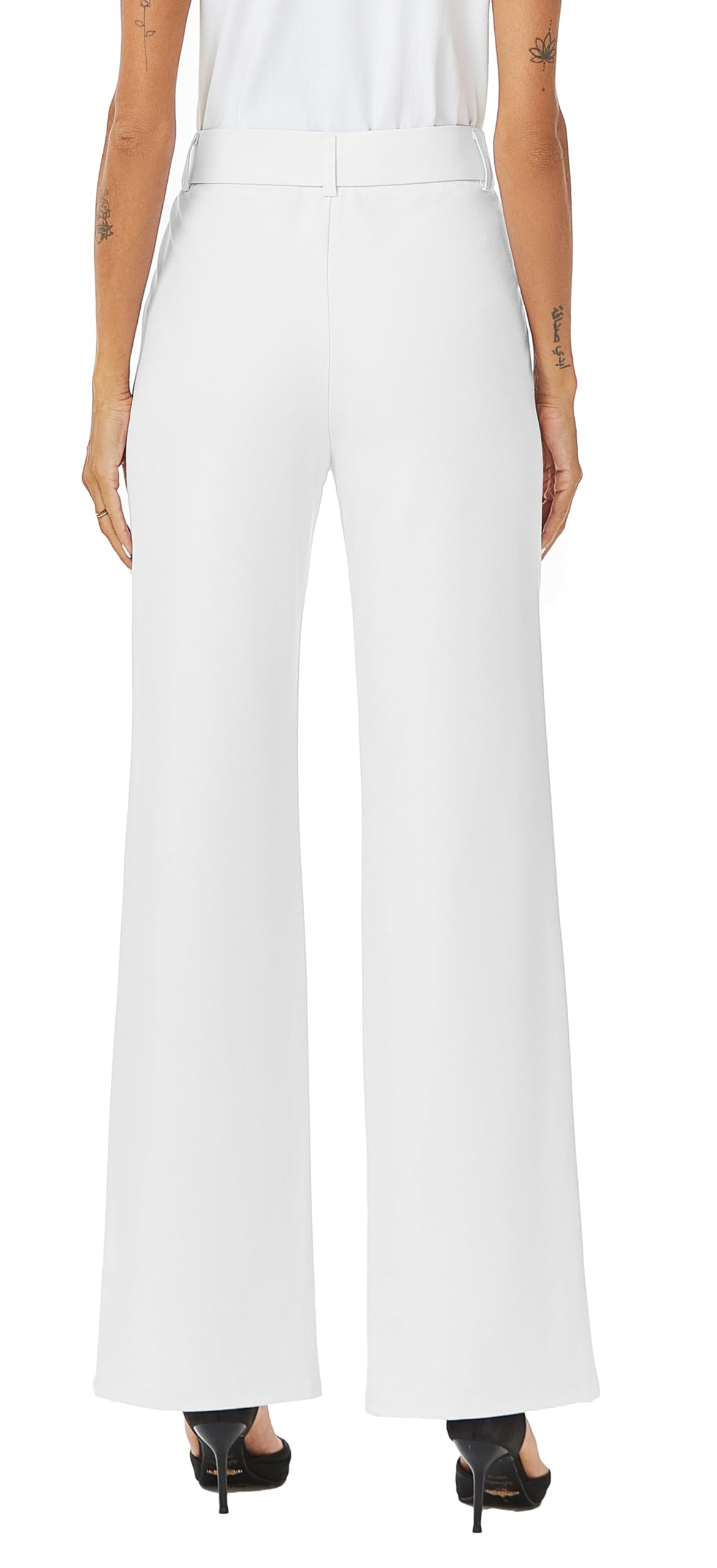 iChosy Womens High Waist Wide Straight Leg Trousers Casual Slacks Dress Pants with Pockets Blueish White 16 Tall