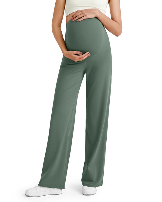 G4Free Pregnancy Pants Over The Bump High Waist Maternity Clothes for Women Strechy Business Casual Lounge Trousers (Gray Sage,S,32")
