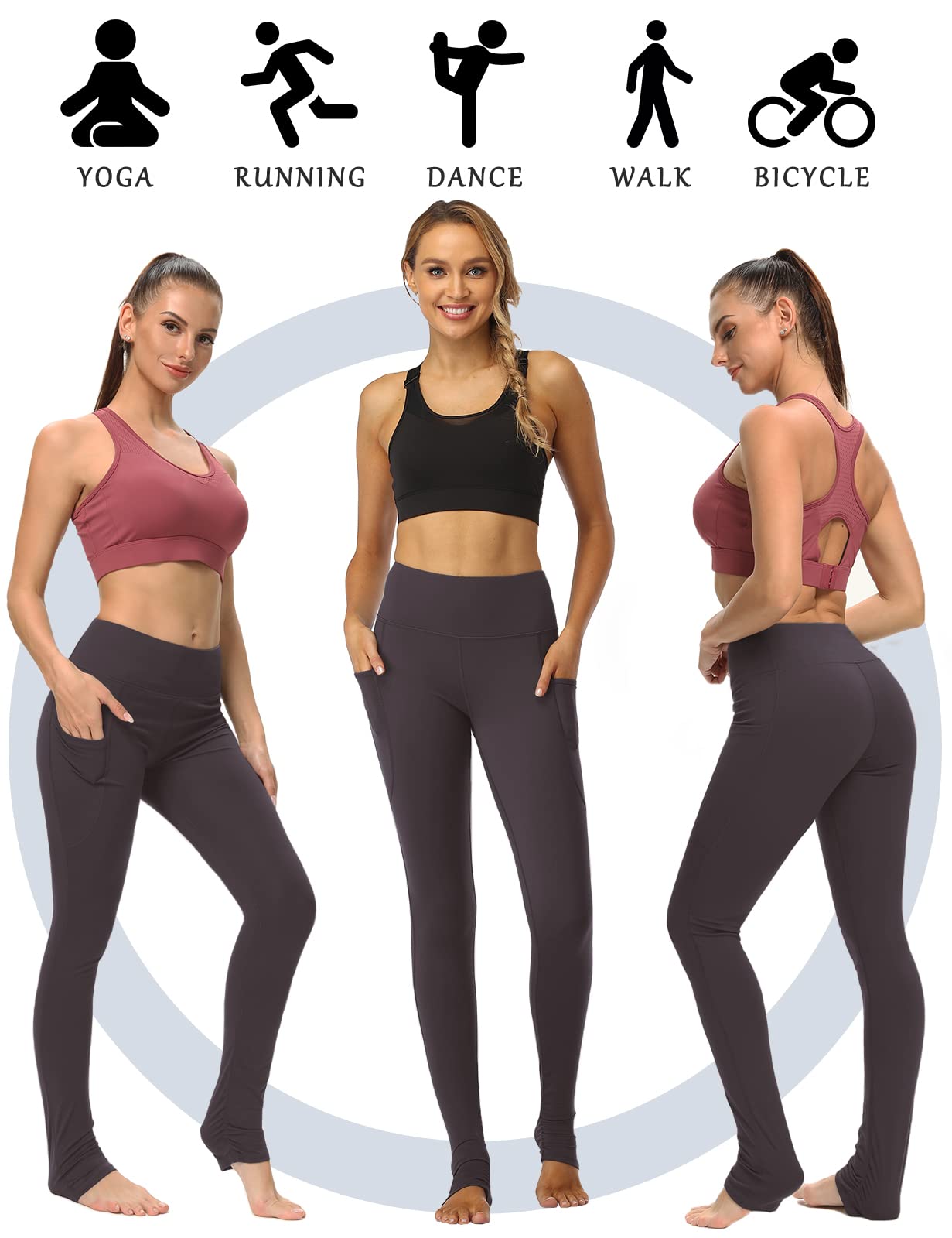 SEVEGO Women's Extra Long Yoga Leggings with Pockets Over The Heel Stacked Legging Barre Dance Athletic Pants, Burgundy, XL