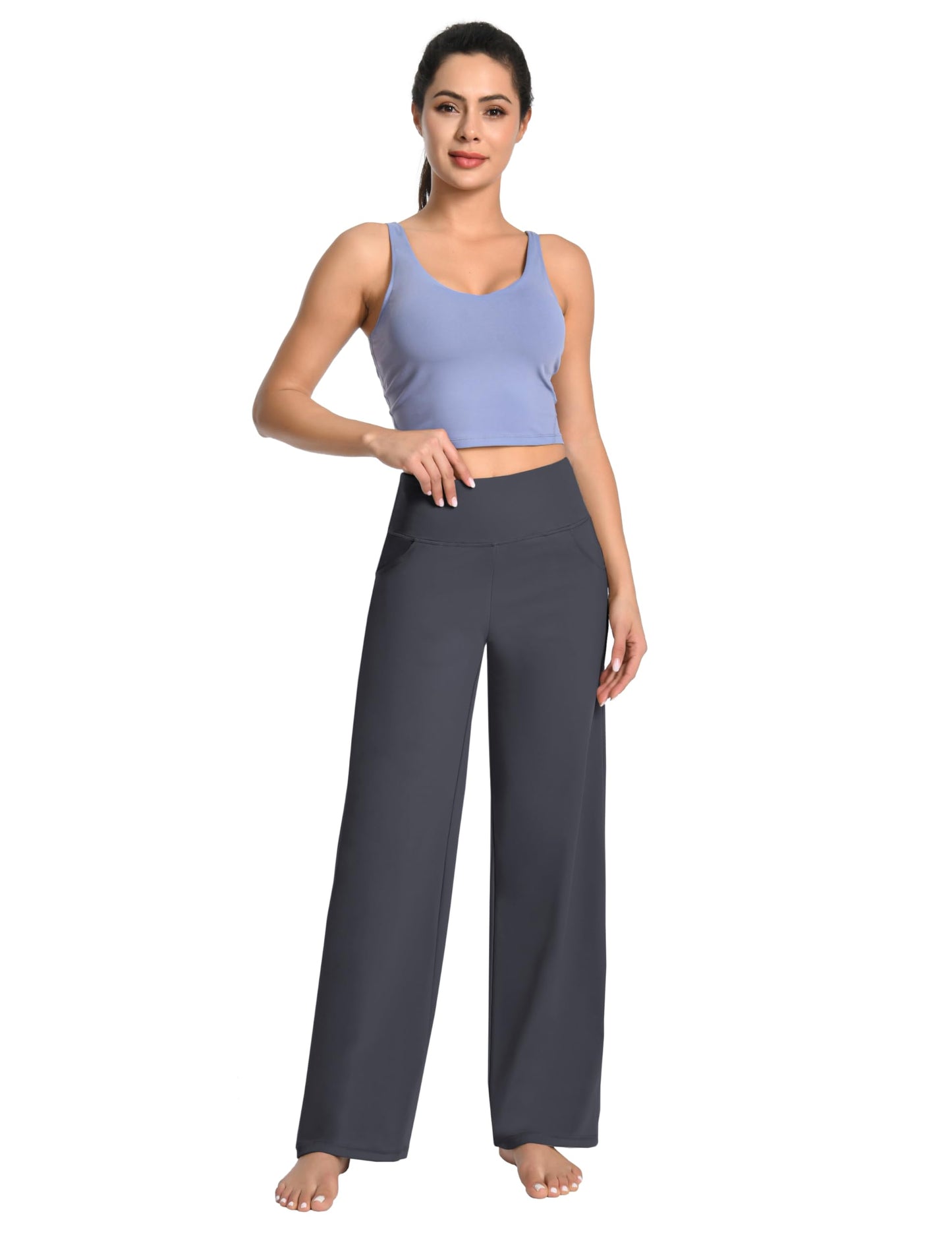 BUBBLELIME 29"/31"/33"/35"/37" Women's Wide Legs Yoga Pants Loose Lounge Sweatpants - Wide Legs_DEEP_Grey S_35" Inseam