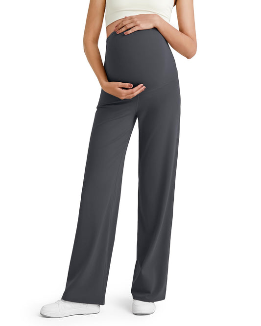 G4Free Woman Maternity Pants for Work Stretchy Yoga Trousers High Waist Athletic Pregnancy Pajama Pants Straight Leg Outfits(Dark Gray,XL,34")