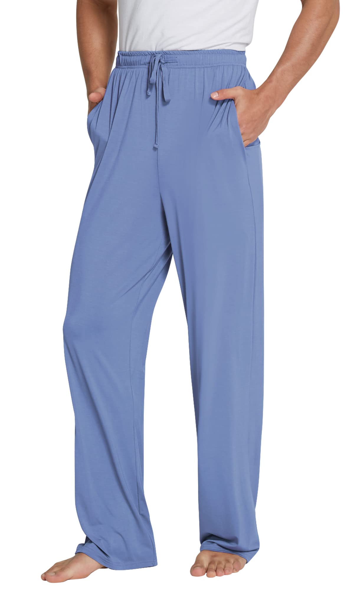 WiWi Bamboo Viscose Pajama Pants for Men Tall Sleep Bottoms Big Warm Long Pj Lightweight Lounge Sweatpants S-XXL, Fog Blue, Small