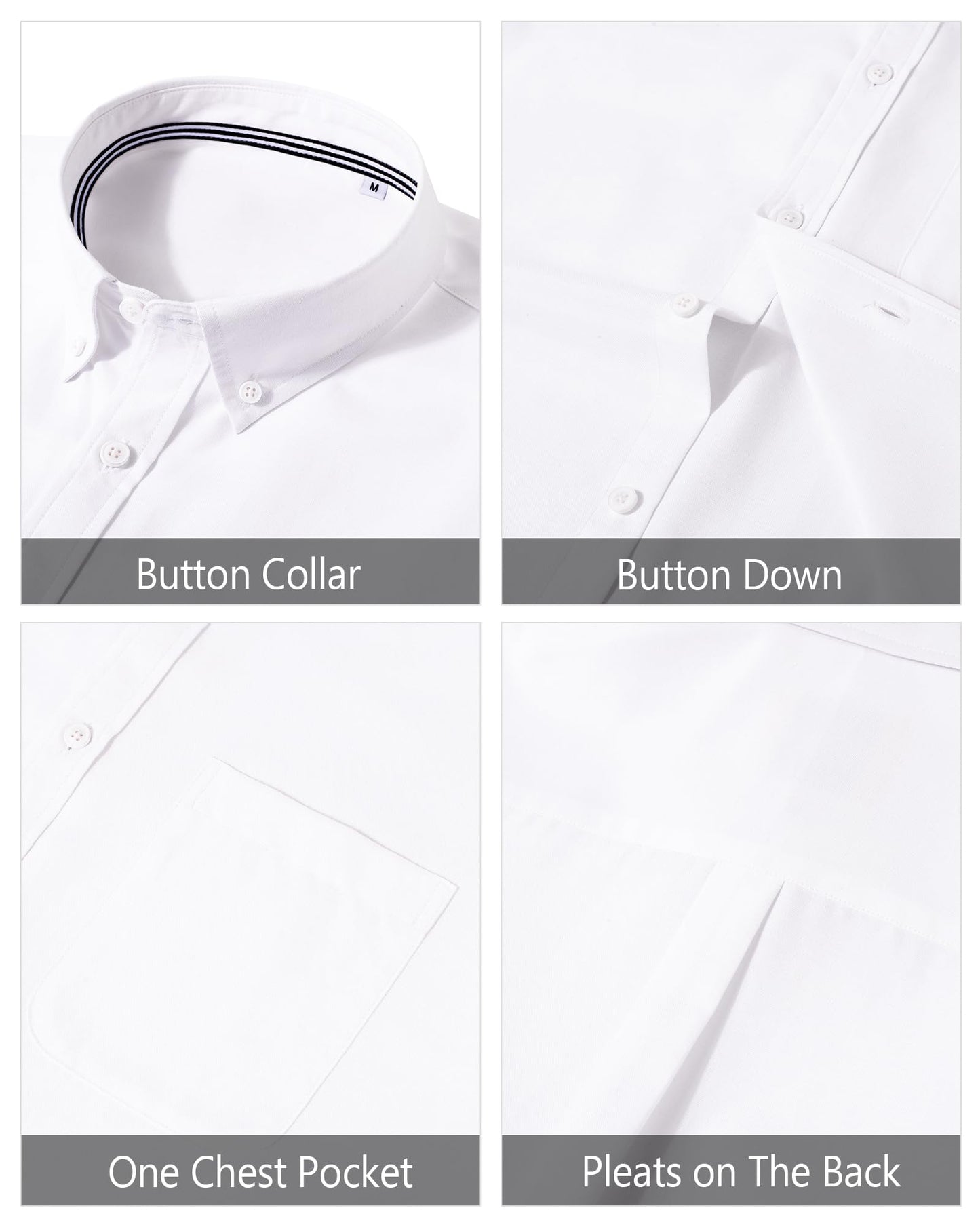 J.VER Men's Oxford Shirt Long Sleeve Button Up Shirts Solid Casual Formal Shirts with Pocket A-White 2XL-Tall