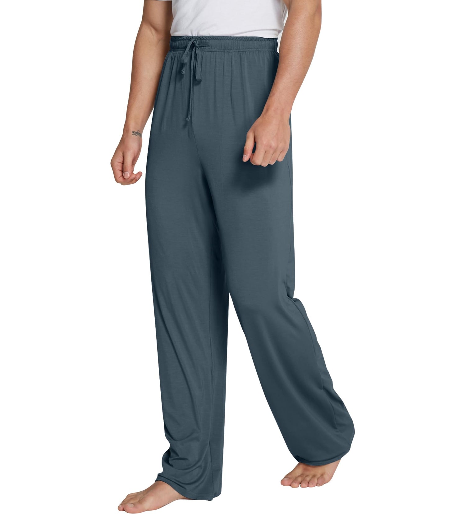 WiWi Bamboo Viscose Pajama Pants for Men Tall Sleep Bottoms Big Warm Long Pj Lightweight Lounge Sweatpants S-XXL, Grayish Blue, Small