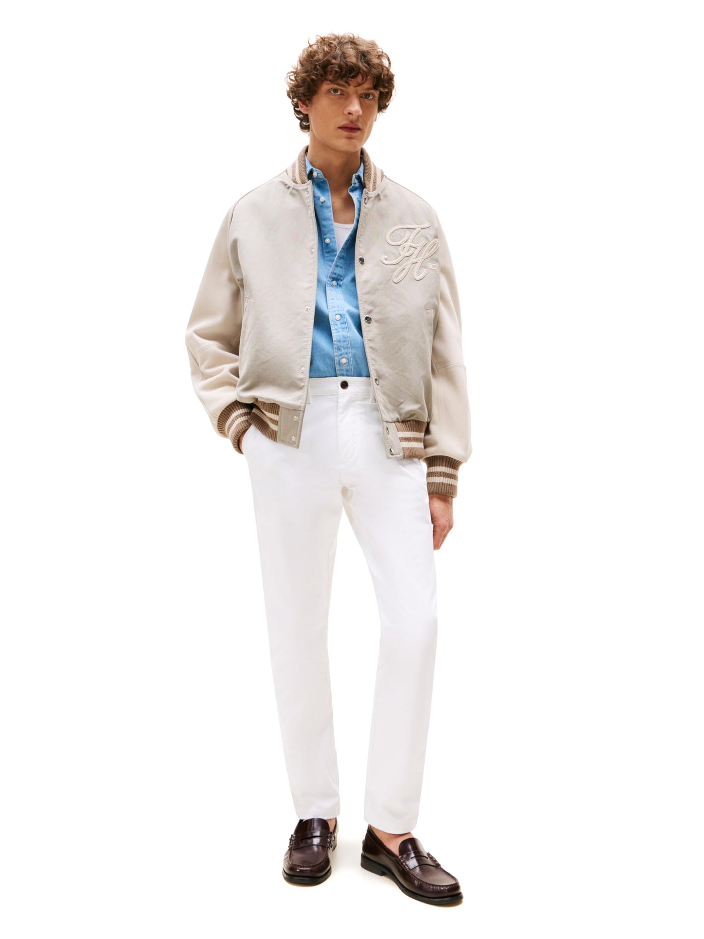 Tommy Hilfiger Men's Chino Pants Stretch Slim-Fit, TH Optic White 38x36
