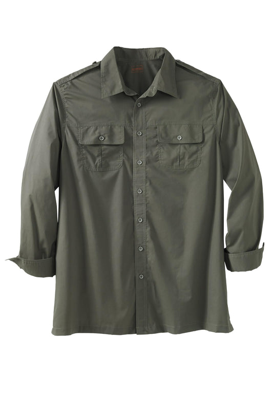 Boulder Creek by Kingsize Men's Big & Tall Long Sleeve Pilot Shirt - 7XL, Olive