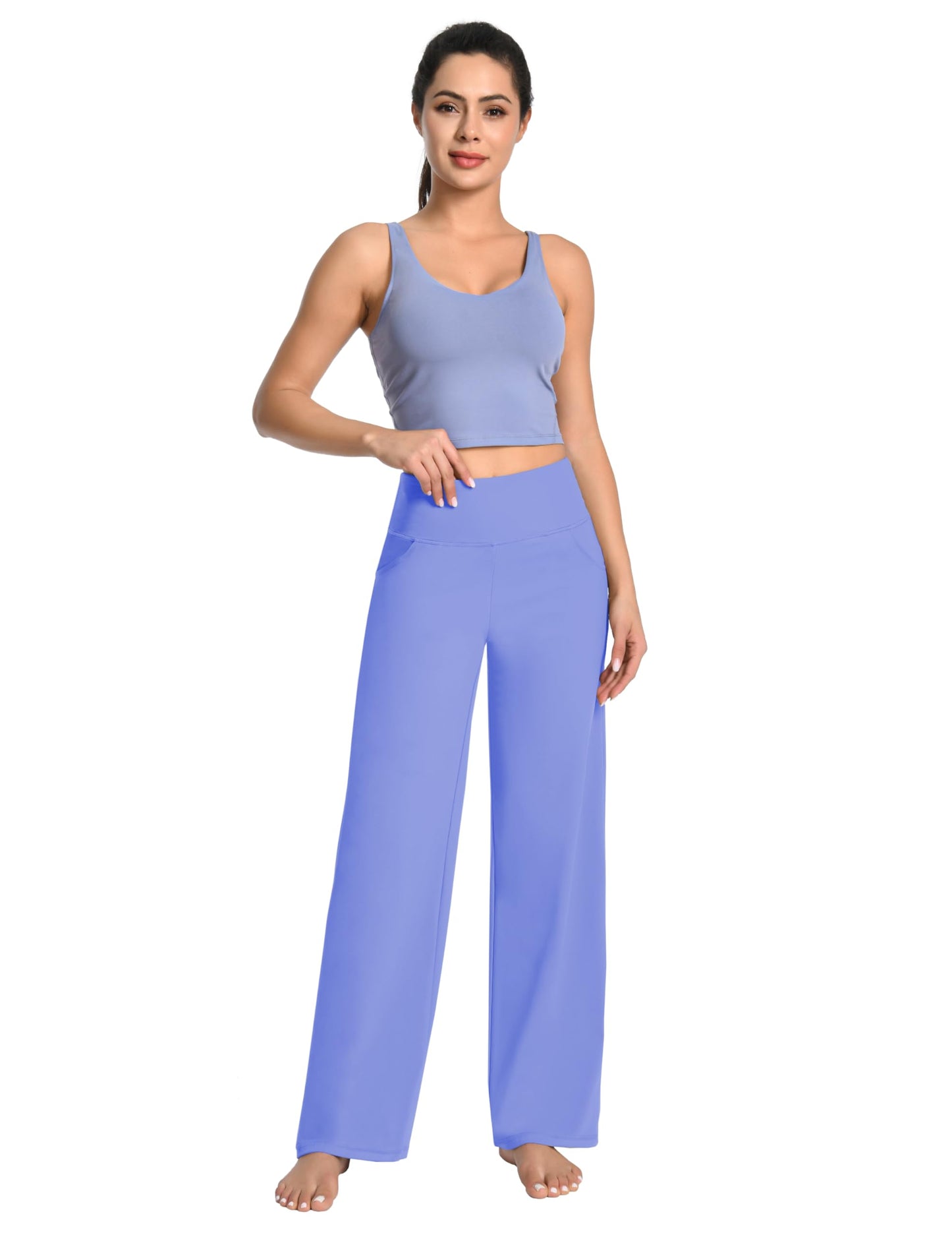BUBBLELIME 29"/31"/33"/35"/37" Women's Wide Legs Yoga Pants Loose Lounge Sweatpants - Wide Legs_SkyBlue L_37" Inseam