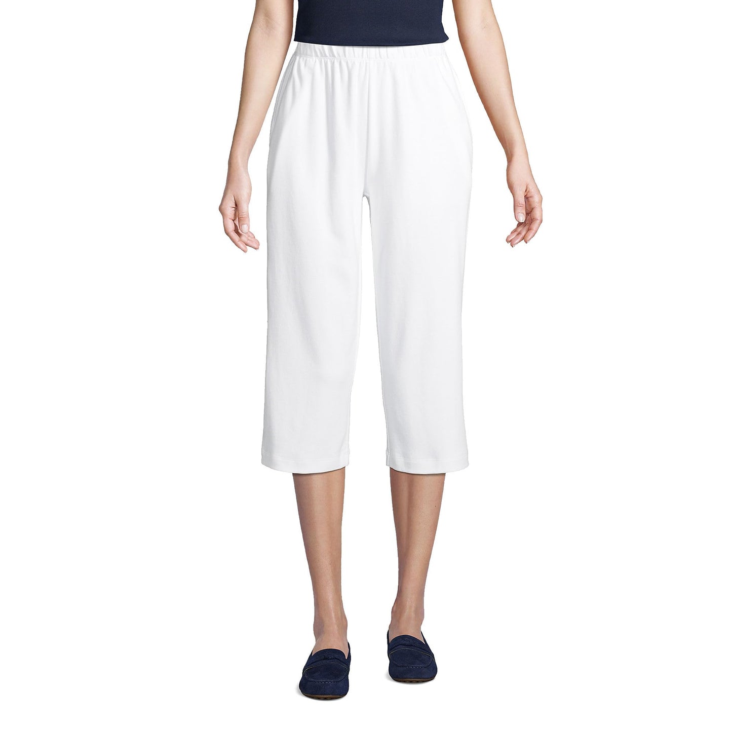 Lands' End Women s Sport Knit Capri Pants White Tall X-Large