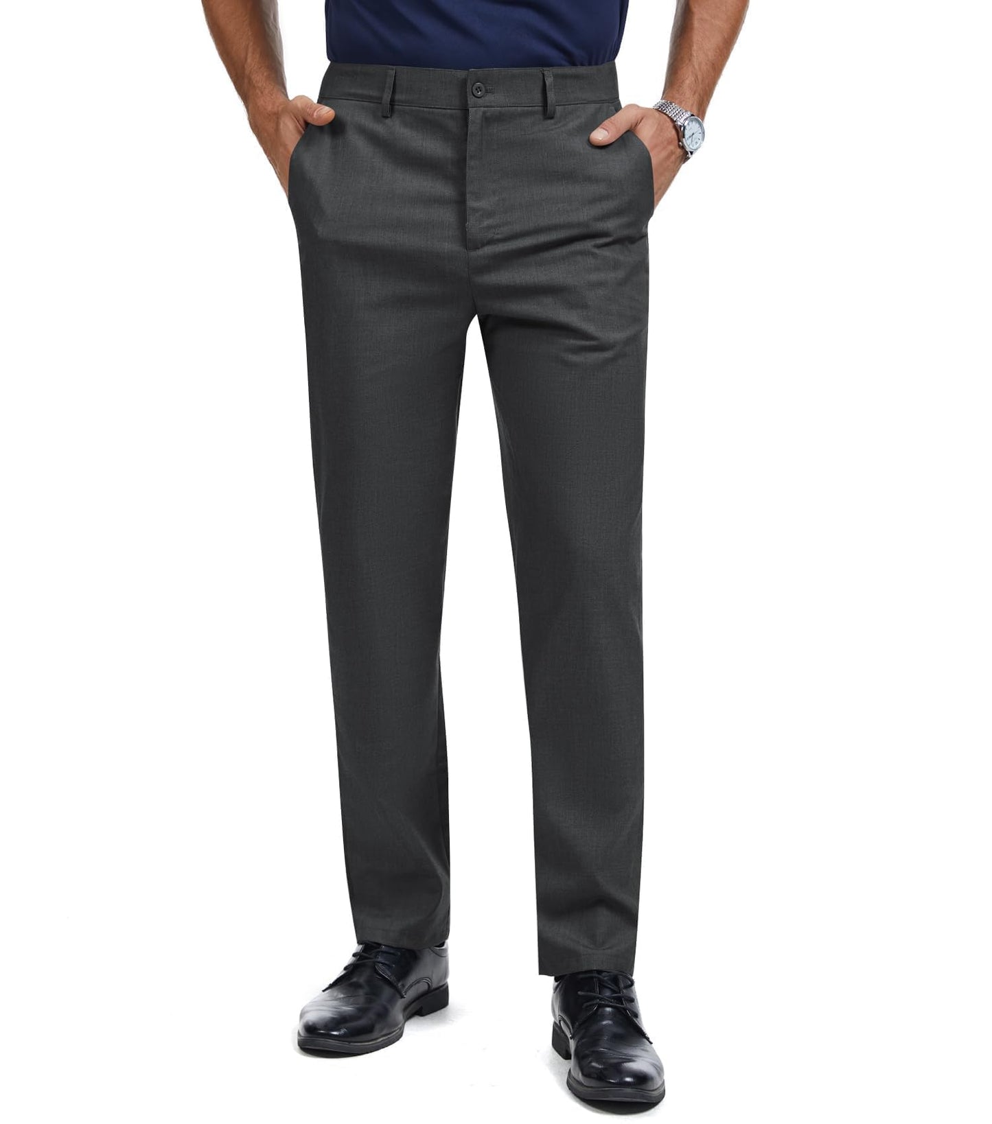Men's Tall Classic Fit Flex Flat Front Dress Pants Formal Pants for Business & Office Black Grey