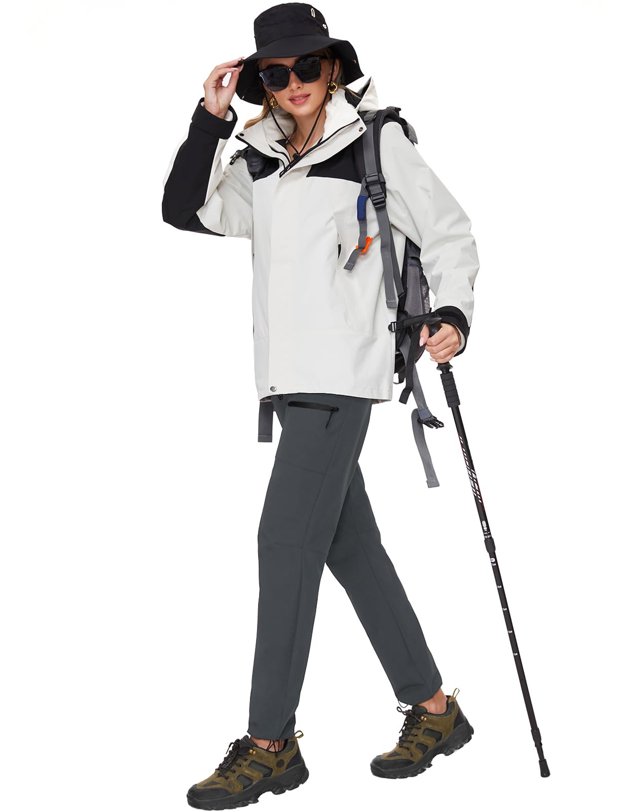 SEVEGO Womens Hiking Pants Tall Inseam 34" Athletic Cargo Pants Lightweight 4 Zipper Pockets Water Resistant Elastic Waist, Gray, XXL