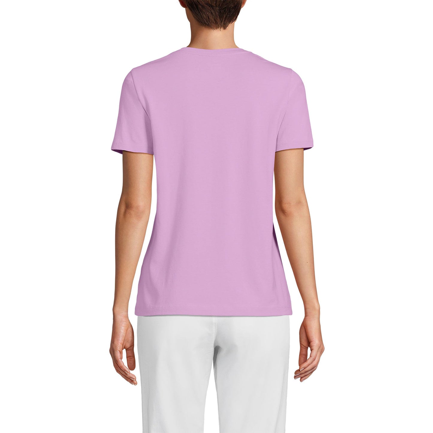 Lands' End Womens SS Relaxed Supima V Neck T Shirt Wild Lilac Tall Large