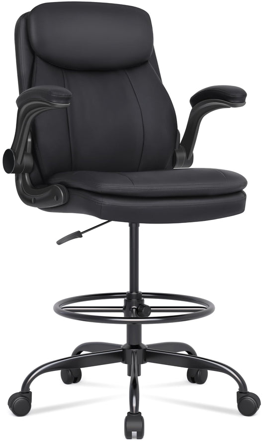 Misolant Drafting Chair, Tall Office Chair for Standing Desk, High Leather Executive Office Chair with Adjustable Height and Flip-up Armrest for Counter Height Desk