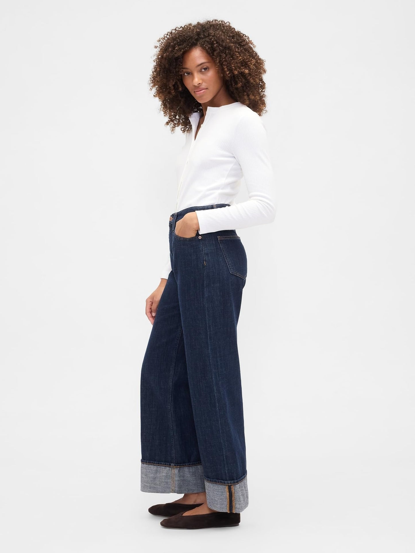 GAP Womens High Rise Wide Leg Jeans Dark Wash Indigo 119 29 Long