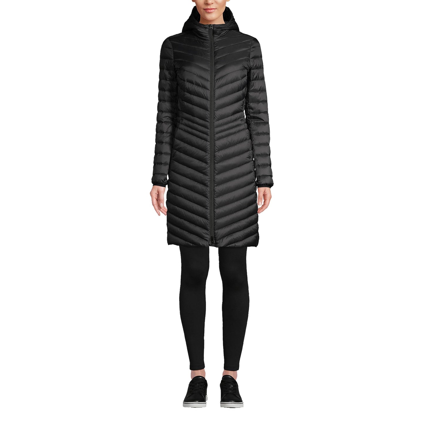 Lands' End Womens Packable Chevron Wanderweight Down Coat Black Tall Small