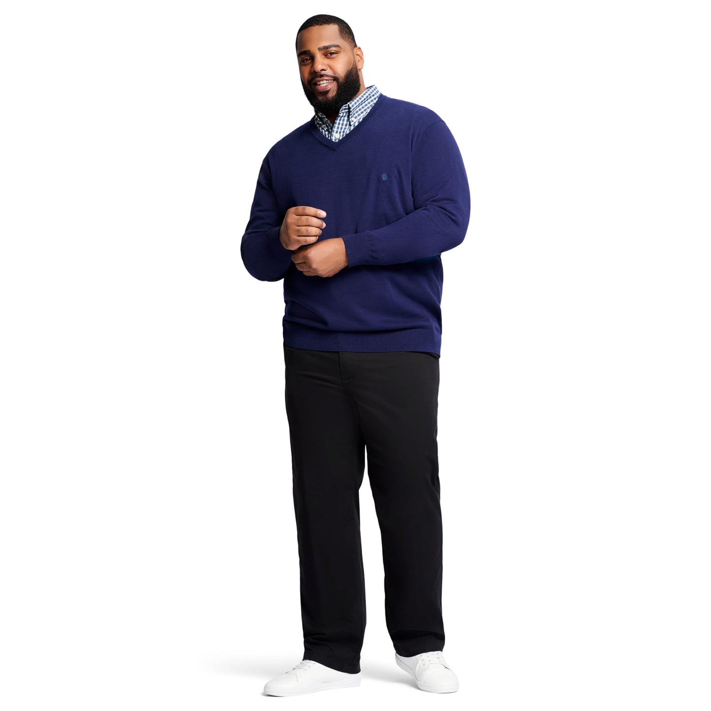 IZOD Men's Big and Tall Performance Stretch Flat Front Pant, Black, 42 36