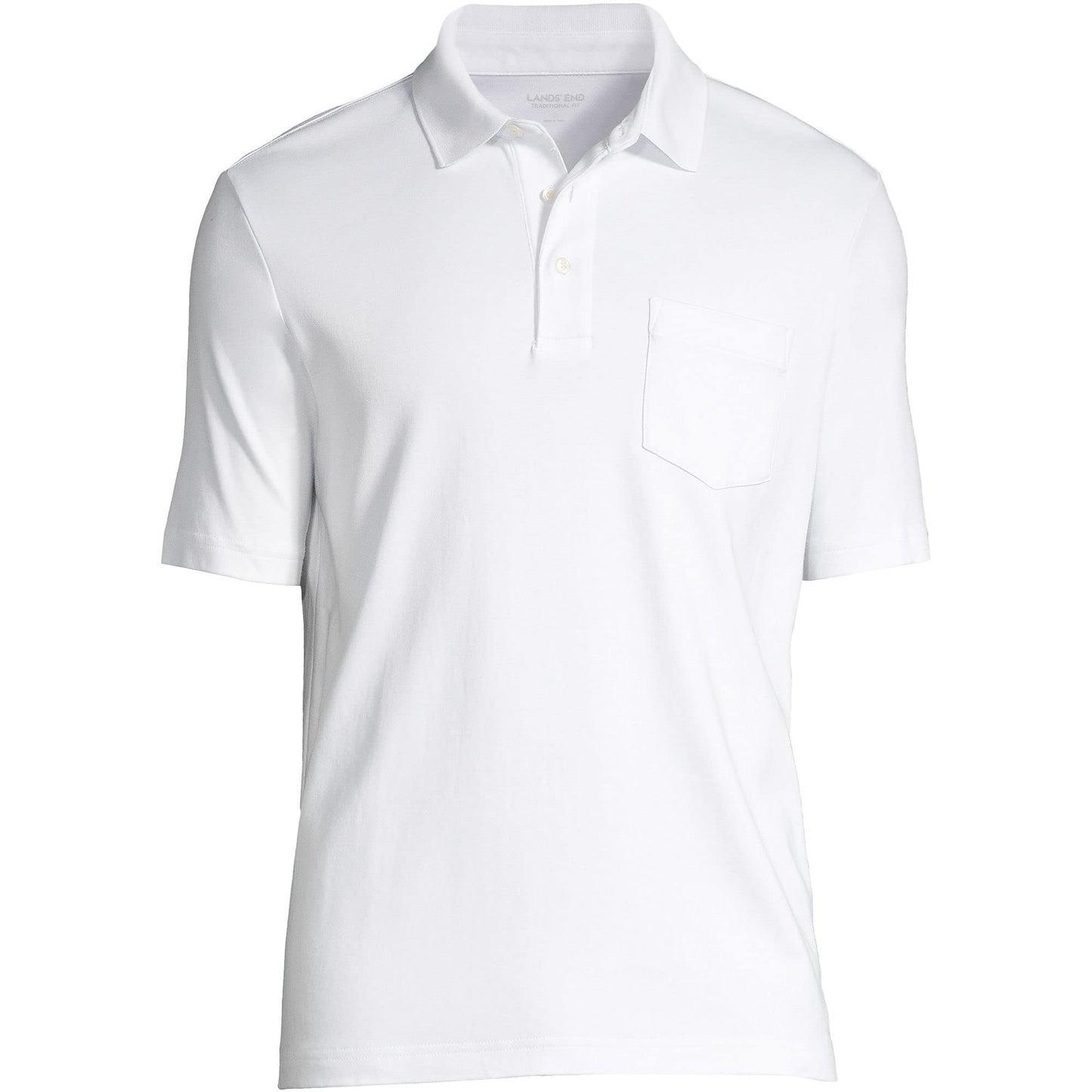 Lands' End Mens Short Sleeve Pocket Supima Polo White Big and Tall 4xlt