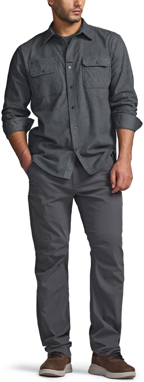 CQR Men's Flannel Button Down Shirts, Soft Cotton Plaid Long Sleeve Tactical Work Shirt, Warm Outdoor Essential with Pocket, Stealth Grey, X-Large Tall