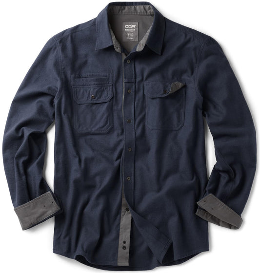 CQR Men's Flannel Button Down Shirts, Soft Cotton Plaid Long Sleeve Tactical Work Shirt, Warm Outdoor Essential with Pocket, Stealth Navy, X-Large Tall