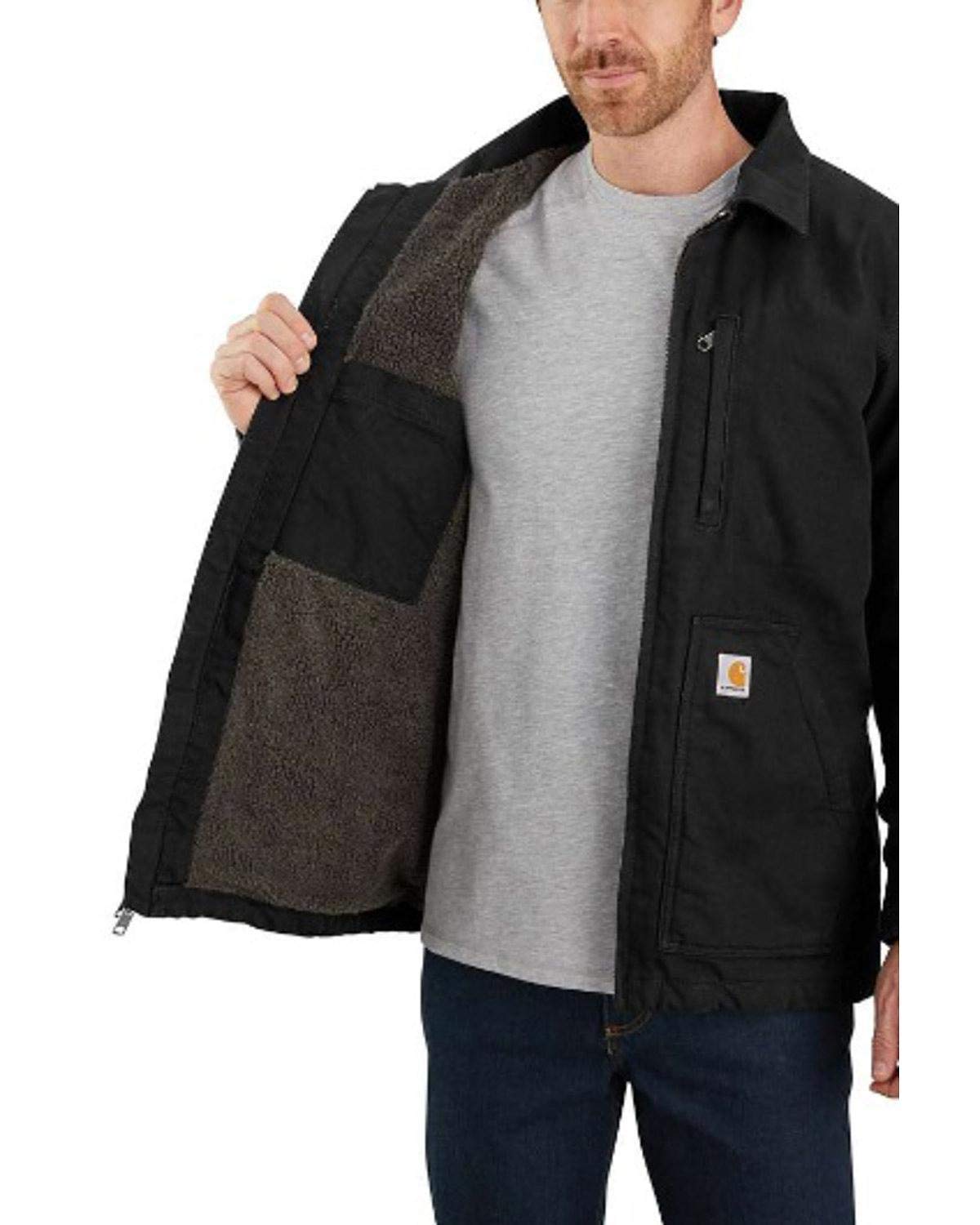 Carhartt Men's Loose Fit Washed Duck Sherpa-lined Jacket (Big & Tall) Coat, Black, XX-Large Tall US