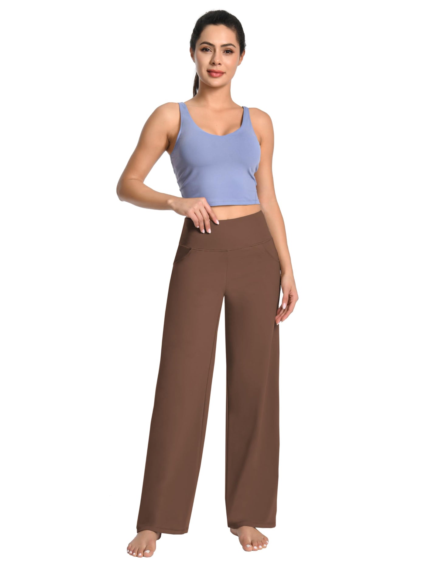 BUBBLELIME 29"/31"/33"/35"/37" Women's Wide Legs Yoga Pants Loose Lounge Sweatpants - Wide Legs_Dark_Coffee M_35" Inseam