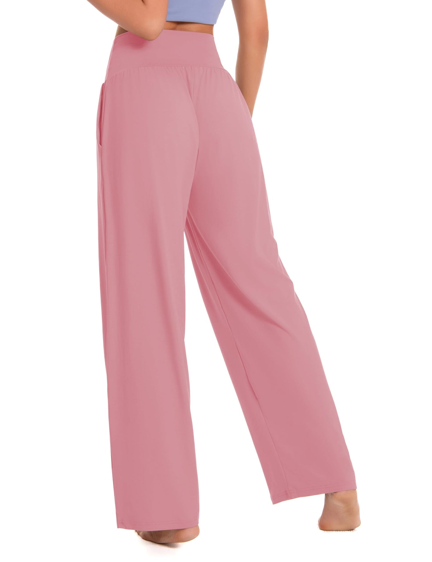 BUBBLELIME 27"/29"/31"/35 Women's High Waist Loose Wide Leg Yoga Pants Cozy Lounge Sweatpants with Pockets - Wide Legs_LEMONADEPINK L_35" Inseam