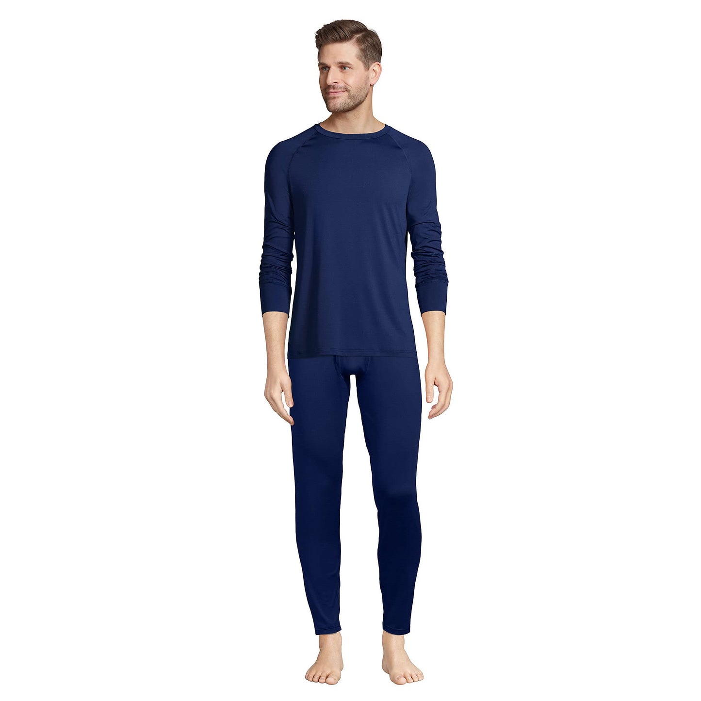 Lands' End Mens Stretch Thermaskin Crew Deep Sea Navy Tall X-Large