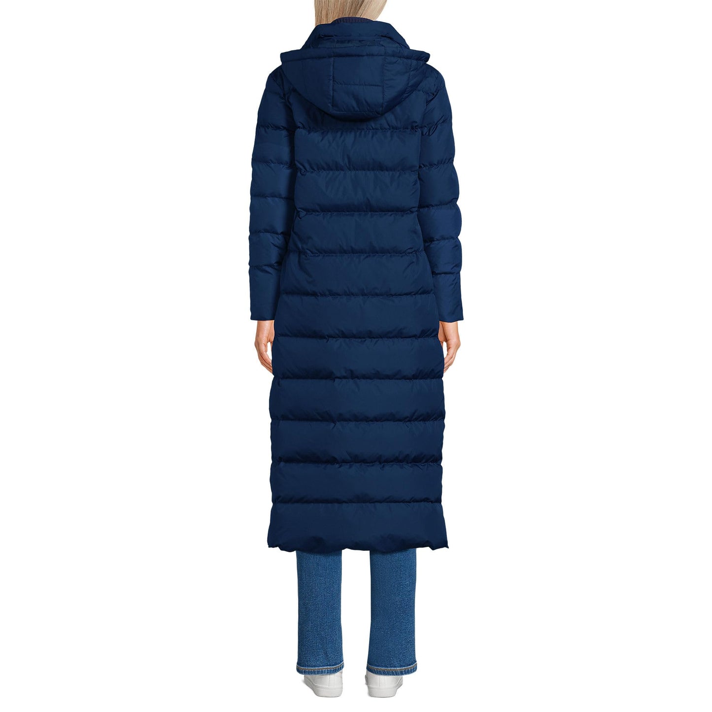 Lands' End Womens Long Maxi Down Coat Deep Sea Navy Tall Small