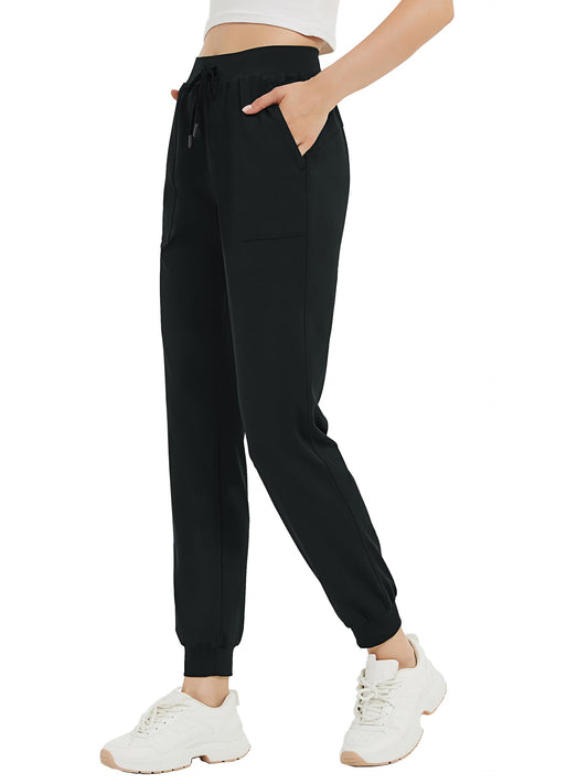 Tallemon Women's 37" Tall Inseam Joggers Running Sweatpants Pockets Tapered Athletic Workout Lounge Pants Black, L