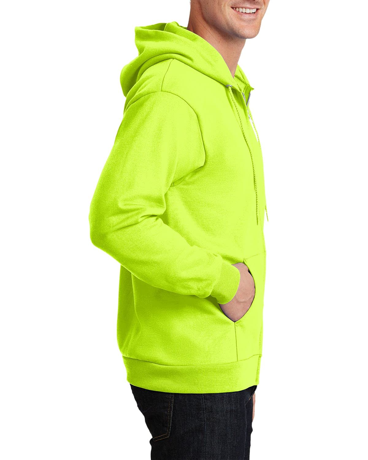 JustBlanks Mens Long Sleeve Hooded Sweatshirt Heavyweight Full-Zip Fleece Hoodie Sweatshirt for Men - Safety Green - LT