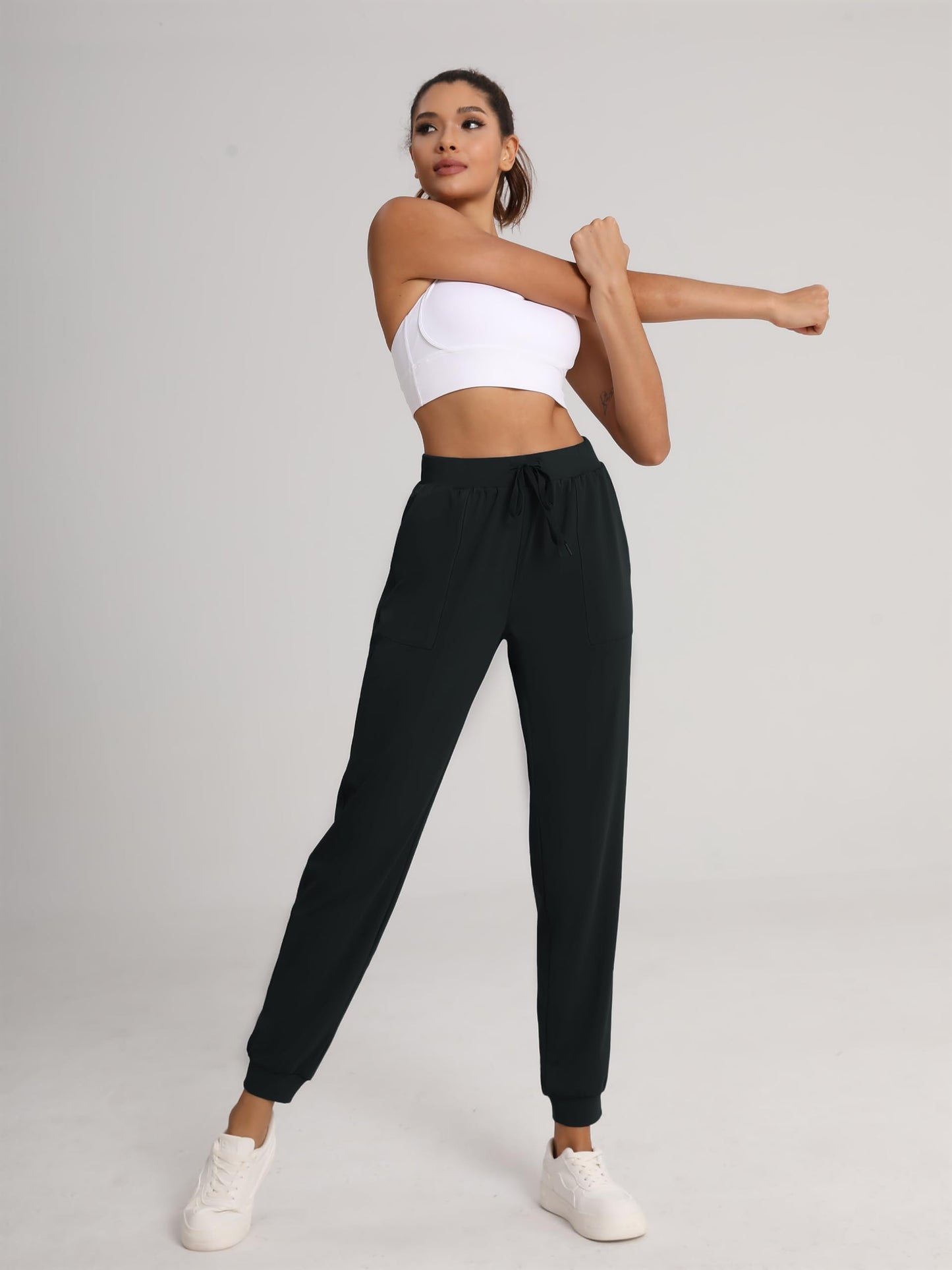 Tallemon Women's 37" Tall Inseam Joggers Running Sweatpants Pockets Tapered Athletic Workout Lounge Pants Black, L