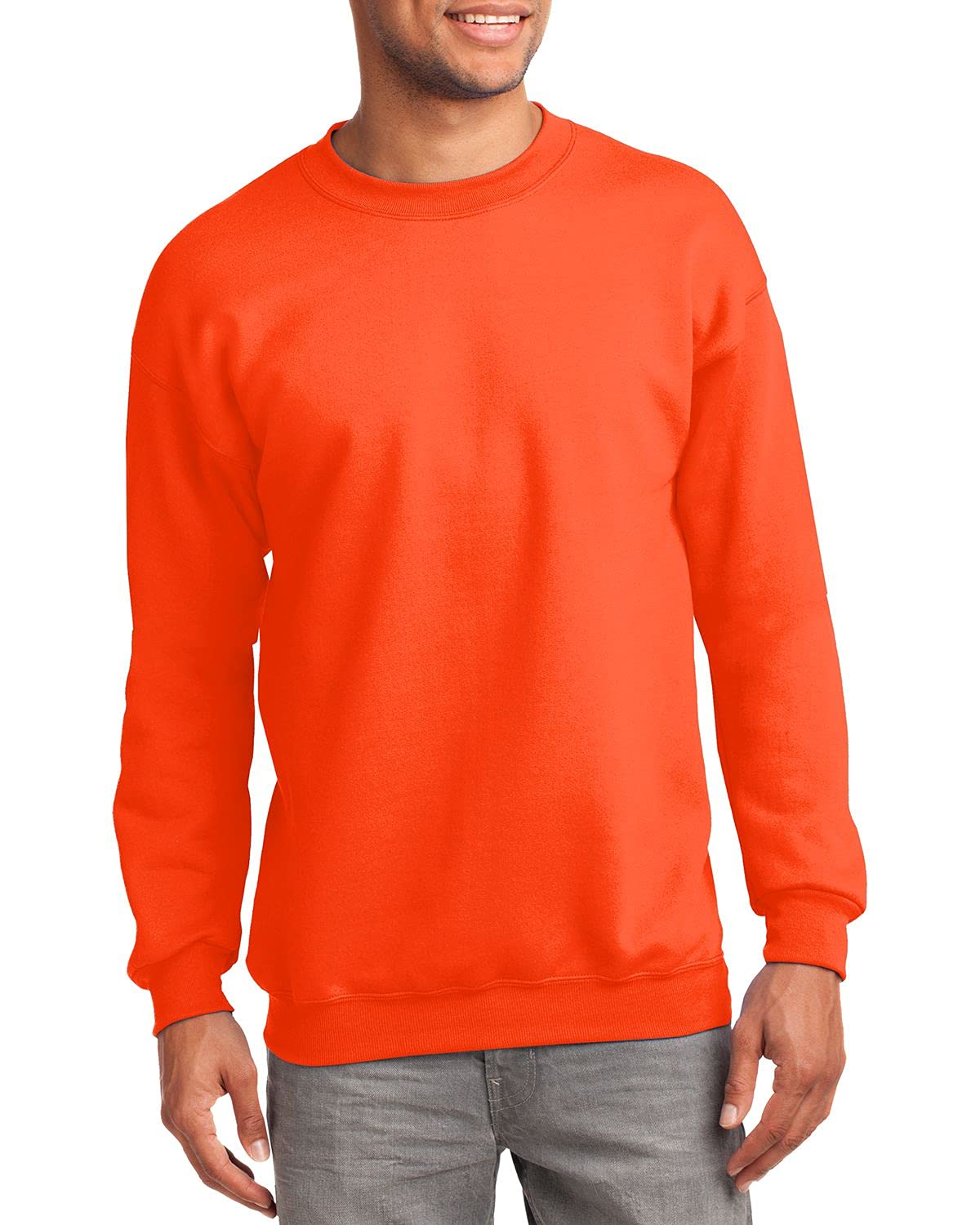 JustBlanks Fleece Sweatshirt for Men Tall Men’s Sweatshirt Crewneck Sweatshirt Relaxed-Fit Pullover Sweatshirt - Safety Orange - LT
