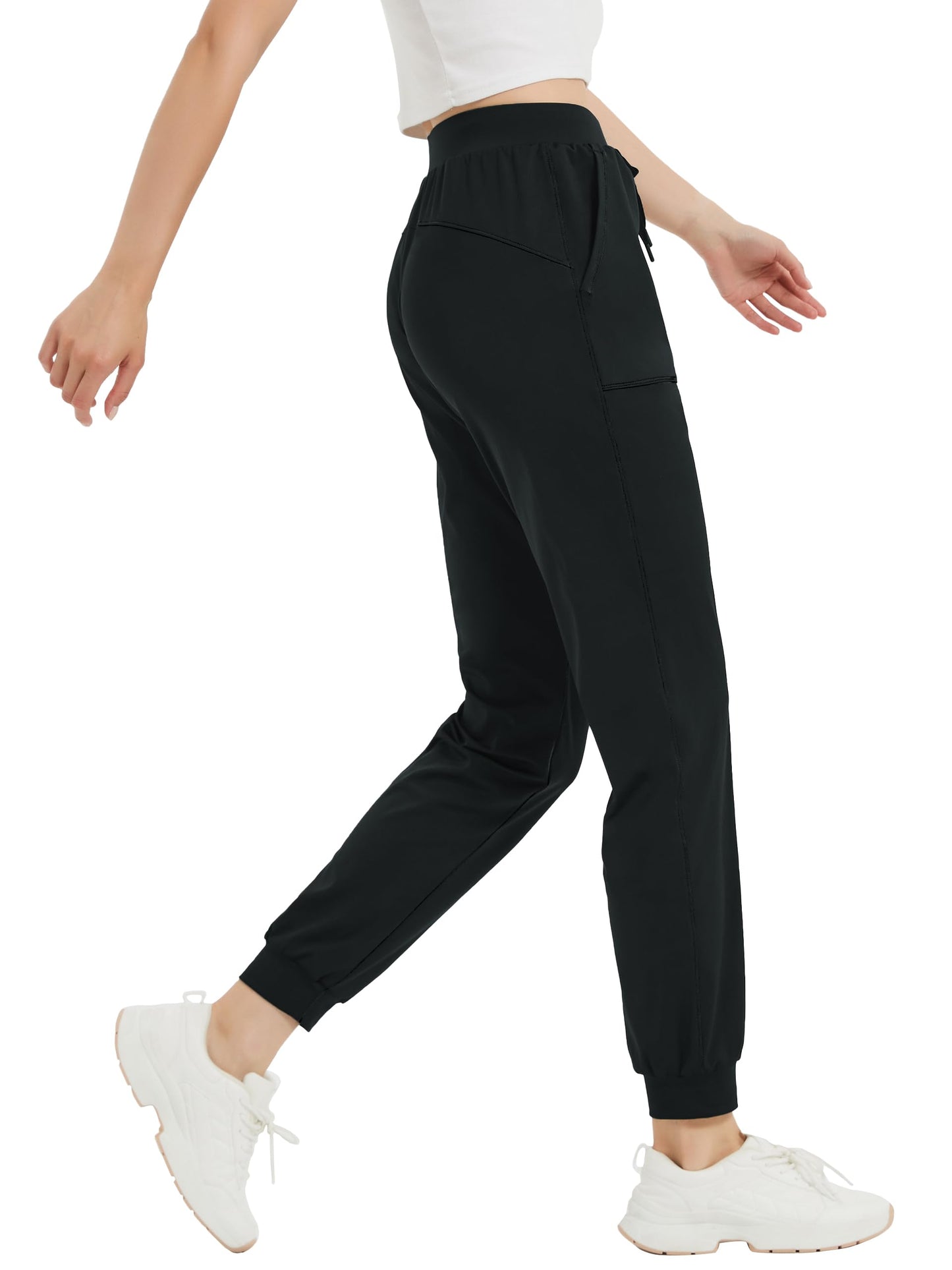Tallemon Women's 37" Tall Inseam Joggers Running Sweatpants Pockets Tapered Athletic Workout Lounge Pants Black, L