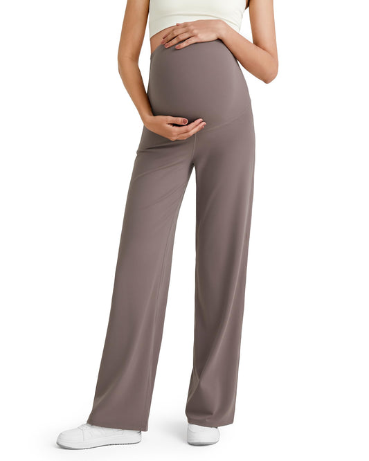 G4Fre Pregnancy Pants for Women Wide Leg Yoga Maternity Scrub Pants Over The Belly Stretchy Slacks for Casual Athletic Workout (Taupe,XXL,32")