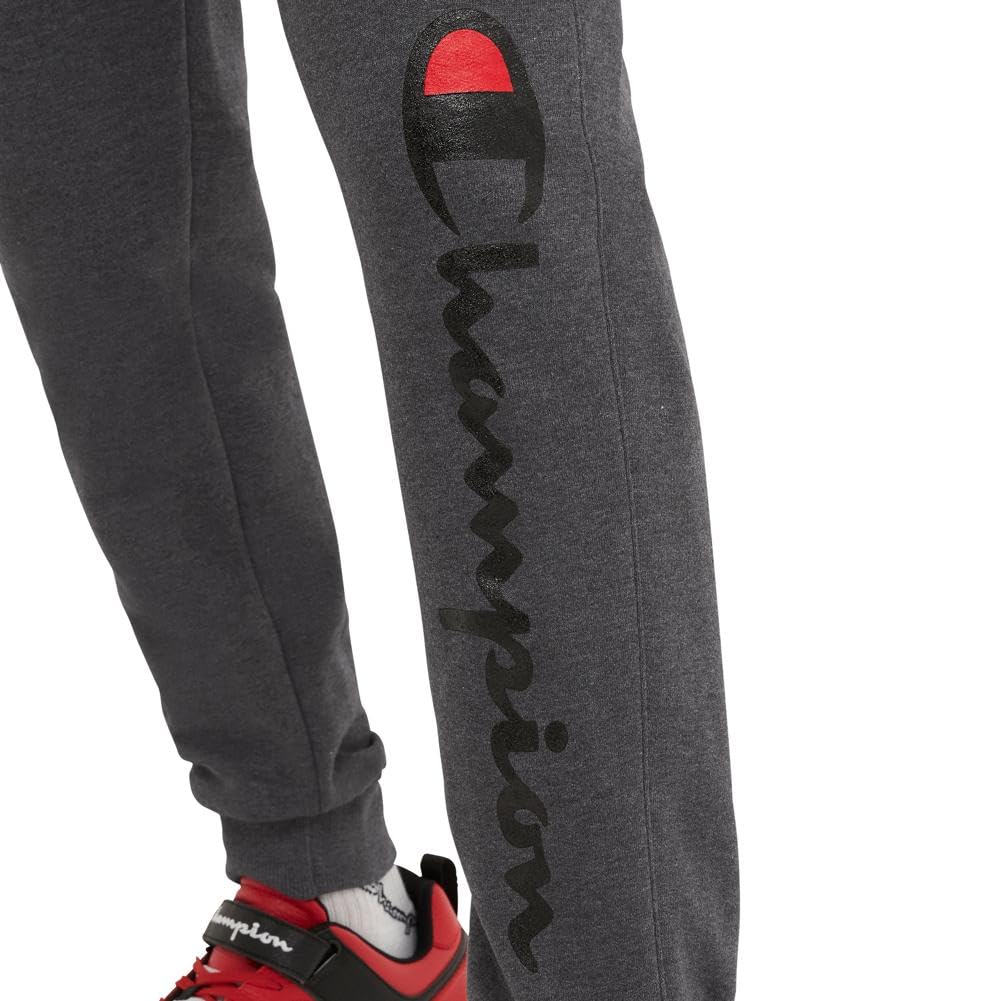 Champion Men's Fleece Joggers, Sweatpants, Standard Fit, Midweight, C, Available in Regular and Big, Granite Heather-Classic Script Logo, X-Large Tall